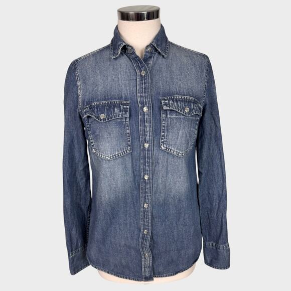 J. Crew Tops - J. Crew Womens Size 2 Snap Front Blue Chambray Shirt 100% Cotton